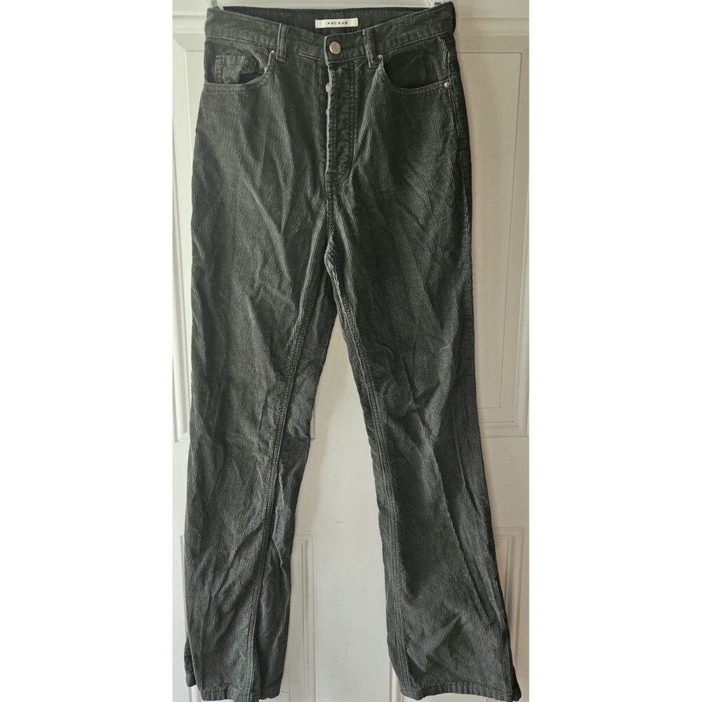 PACSUN High Rise Bootcut Corduroy Pants Womens Size 26 Green‎ Button Fly